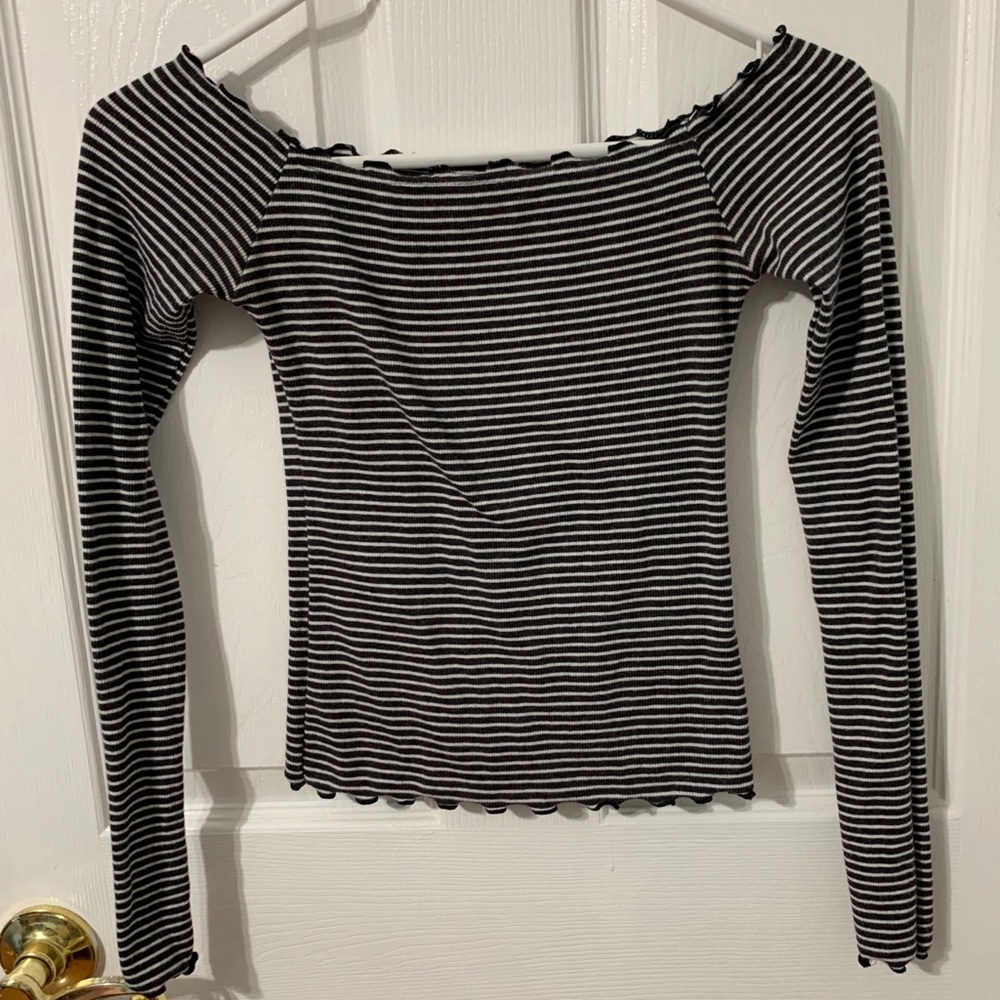 Striped Off the Shoulder Long Sleeve Top